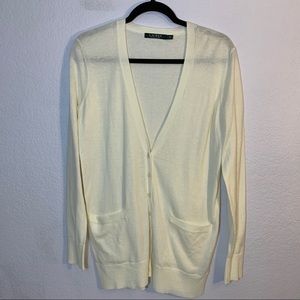 Ralph Lauren Cream Deep V Long Button Up Cardigan